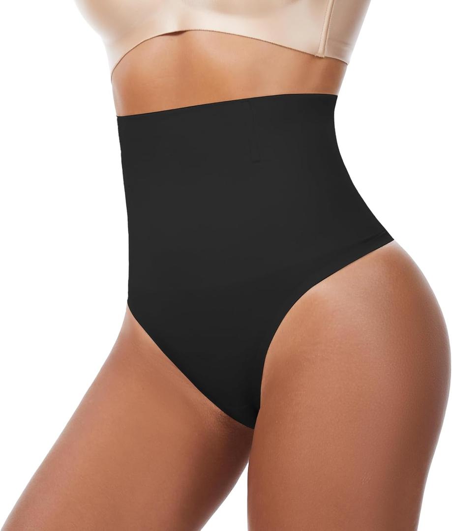 Tummy Control Shapewear Underwear for Women,Seamless High Waist Thong Panties, Compression Faja Body Shaper Shorts (Black, M)