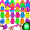 18 Pack Easter Eggs Filled Chick Duck LED Puffer Balls Easter Basket Stuffers for Kids Boys Girls, Light Up Squeeze Sensory Ball Fidget Toys for Easter Egg Fillers Easter Egg Hunt Party Favor Gifts