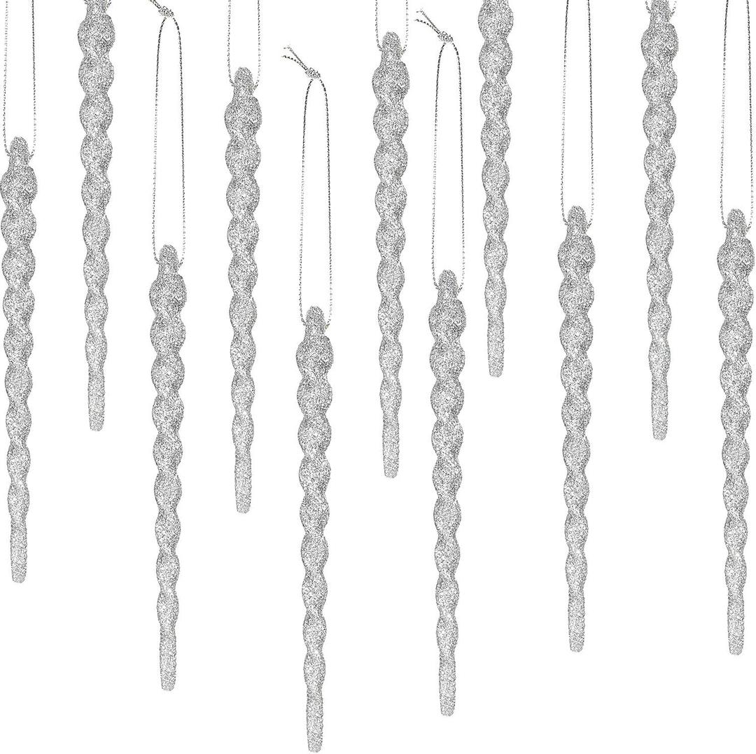 30 Pcs Christmas Plastic Icicle Twisted Plastic Icicle Ornaments Christmas Tree Hanging Decoration and Holiday Xmas Party Wedding Hanging(5.12 Inch, Silver)