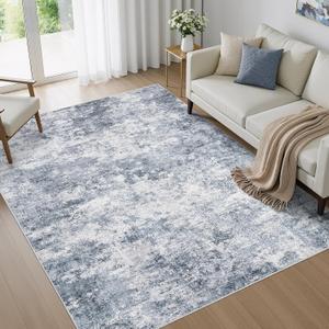 WITSHOCK 6x9 Area Rugs for Living Room : Machine Washable Non Slip - Low Pile Modern Abstract Carpet for Bedroom Kids Room Dining Room - Stain Resistant for Household - Pet Owners (Blue)