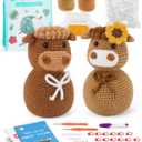 2 x CiyvoLyeen Highland Cow Crochet Kit for Starters Animals Crochet Kit with Step-by-Step Video Tutorials Learn to Crochet Kits Gift Stuffs Crafts for Adults Cattle Lovers DIY Knitting Supplies Set of 2 (Brown)