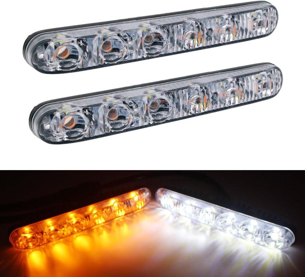 Auto 2PCS Fit 6 LED High Power LED Daytime Running Turn lights Lights Driving Lamp Universal Kit LED Car Fog Light (White turn yellow)