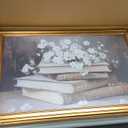 Gold Framed Wall Art Vintage Canvas Wall Art Moody Books and Flowers Dark Academia Decor Artwork Prints Picture for Living Room Bedroom Farmhouse Bathroom Office Decor, 16x24