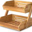 Merysen 2 Tier Wooden Fruit Basket For Kitchen, Bread Vegetable Fruit Basket Bowl Stand, Farmhouse Fruit Bowl for Countertop, Large