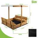 Wooden Sandbox with Lid, Kids Sandbox with Canopy Outdoor, Sandboxes with Covers Foldable Bench Seats for Backyard, UV-Resistant & Adjustable Height Roof, Gift for Ages 2-8 (47x47in)