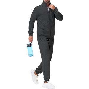 JWM Men's Cotton Sweatsuit Set - Full Zip Hoodie & Jogger Pants Soft Casual Loungewear Gym Travel Outfit with Zipper Pockets (Dark Grey)