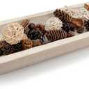 17" Wooden Dough Bowls DecorativeUnique Centerpiece Bowl, Rustic Long Wood Bowl with Hand Carved for Table Centerpiece Decor, Farmhouse Boho Rustic Style Home Decor (17 x 5 x 2 Inch White)