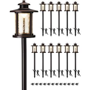 LITFIT Low Voltage Landscape Lighting, 12V 3.4W 155LM 3000K Outdoor Path Lights with Connectors, Crackled Shade, ORB Finish, Waterproof Aluminum LED Walkway Light Wired for Garden Yard, 12 Pack