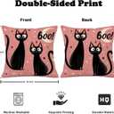 Halloween Black Cat Throw Pillow Covers 2 Pack, 18x18 Inch Double Sided Printed Linen Cushion Covers for Sofa Couch, Spooky Moon Stars Design Decorative Pillowcases for Fall Holiday Home Decor