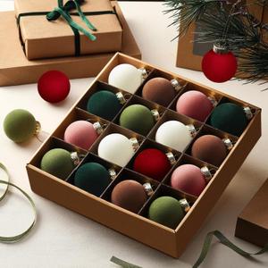 24 Pcs Velvet Christmas Ornaments 2.36 Inch Neutral Shatterproof Plastic Velvet Balls Flocked Ornaments for Christmas Tree Hanging Decorations (Multicolored)
