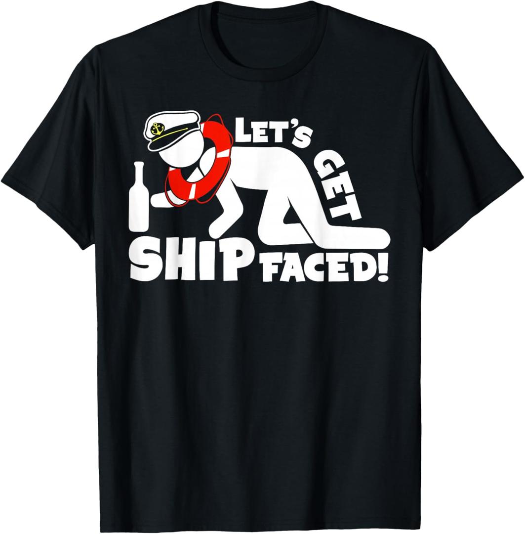 Lets Get Ship Faced - Family Cruise Ship Vacation Graphic T-Shirt (Black, XL)