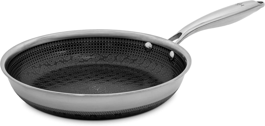 Hell's Kitchen Hybrid 9.5-Inch Frying Pan, Tri-Clad Stainless Steel & PFAS-Free Ceramic Nonstick, no PFOA, no PTFE, no Teflon, Non-Toxic Cookware, Metal Utensil Safe, All Cooktops, Oven Safe