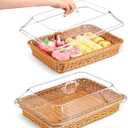 Mumufy 2 Pack Wicker Large Bread Basket with Acrylic Lid Housewarming Gift Woven Rectangular Imitation Rattan Fruit Basket with Cover for Serving Food Display Tabletop Home Kitchen(15.75x11.81'')
