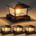 VOLISUN Solar Post Cap Lights Metal - Black Solar Fence - Post Lamps, Adjustable Base (3.5x3.5 to 6x6 Vinyl Posts),Edison Buld, Warm/Cool Light for Yard Fence Deck(4Pack)
