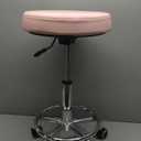 KKTONER PU Leather Round Rolling Stool with Foot Rest Swivel Height Adjustment Spa Drafting Salon Tattoo Work Office Massage Stools Task Chair Cushion 14 inches (Pink)