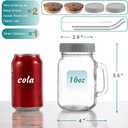 DRASTAR Iced Coffee Cup, 16 oz Mason Jar Cups with Handle, Small Glass Coffee Mugs with Straws and Acacia Lids, Drinking Glass Cups Set of 2, Smoothie, Overnight Oats Containers