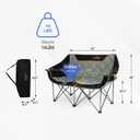 FAIR WIND Oversized Fully Padded Camping Chair Folding Loveseat Camping Couch Double Duo Chair Heavy Duty Quad Fold Arm Chair with Cup Hold - Supports 650 LBS Black