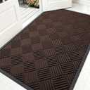 OLANLY Front Door Mat Outside Entrance 59x34, Absorbent, Heavy Duty Sturdy Natural Rubber Doormat Indoor Outdoor, Stain and Fade Resistant, Non-Slip Low Profile Floor Mat for Entryway, Brown Diamond
