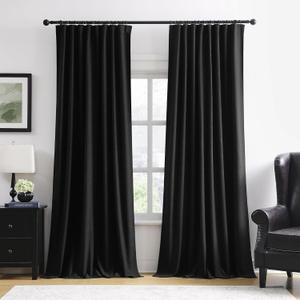 RAIN CITY Black Blackout Curtains 100 Inches Long, Custom Made Textured Linen Black Out Pleated Look Curtains with Hooks Window Drapes for Bedroom Living Room-50x100-inch 2 Panels Set