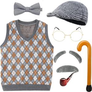 EBYTOP Kids 100 Days of School Old Man Halloween Costume Dress up Outfit Accessories