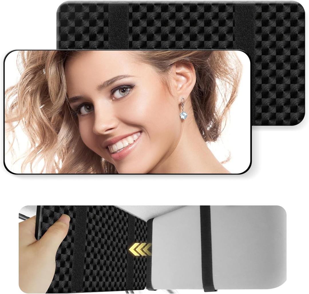 Large Car Visor Mirror,10" Vanity Makeup Mirror Wide View, Lightweight Car Makeup Mirrors for Large Sun Visor, Truck Accessories with Secure Reinforced Flexible Mount