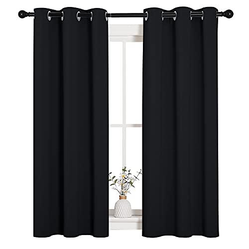 NICETOWN Blackout Draperies Window Curtain Panels, Autumn/Winter Thermal Insulated Solid Grommet Blackout Curtains/Drapes for Cafe (Set of 2, 34 inches by 54 inches, Black)