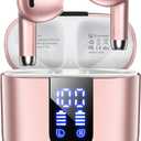 Wireless Earbuds, Bluetooth Headphones with Deep Bass Stereo, 48H Playback Ear Buds with LED Power Display, Lightweight, IPX7, in-Ear Earphones with Mic for iPhone/Android/iPad, Rose Gold