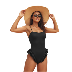 Hyperfire Womens Cute One Piece Swimsuit Fashion Ruffled Monokini Swimwear-Solid High Cut Tummy Control Adjustable Straps, Size M