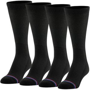 MediPeds unisex-adult Crew Socks With Non-Binding Top and Cushion, Multipairs, Black (4-pairs), Shoe Size: Men's 7-12; Women's 10-13