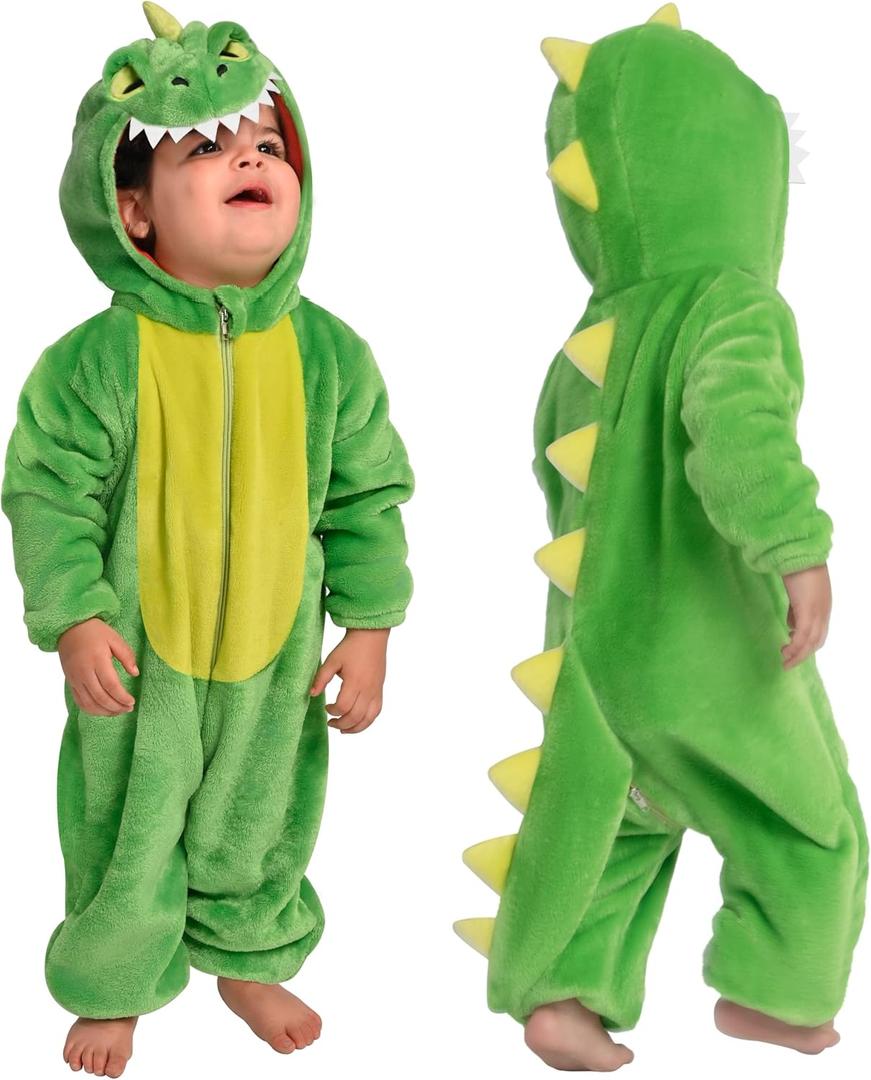 Spooktacular Creations Halloween Baby Dinosaur Costume, Unisex Dinosaur Jumpsuit for Halloween Cosplay Costume Themed Party (18-24 Months, Green)