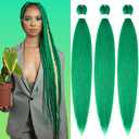 Green Braiding Hair 32 Inch Braiding Hair Extensions Yaki Braids Hair Hot Water Setting Synthetic Hair Colored Braiding Hair Pre stretched Crochet Hair(32Inch,3 Packs,Green#)