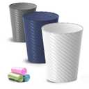 Lysam Bathroom Trash Can, 3 Pack 1.8 Gallons Small Trash Can with Trash Bags, Bathroom Garbage Can, Plastic Trash Bin, Round Waste Basket for Bedroom, Office, Room (White Blue Grey)