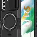 Magnetic Case for Samsung Galaxy S21 FE, with Ring Stand [2X Screen Protector] [Compatible with MagSafe] Military Grade Case with Camera Cover, Shockproof Cover for Samsung S21FE 5G 6.4 inch, Black