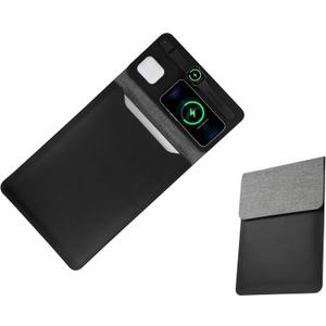 5-in-1 Laptop Sleeve with Wireless Charging for iPad MacBook Pro 12" 13" 14", Charge Mat for Phone Earbuds iWatch, Executive Office Organizer with Pocket, Waterproof Vegan Leather Case (Black)