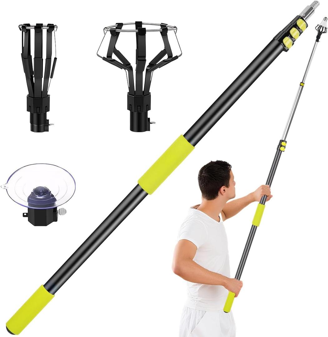 20FT Light Bulb Changer for High Ceilings with 4-12FT Telescopic Extension Pole 2 Plastic Baskets and Suction Cup for Recessed Lights, Light Bulb Removal Tool