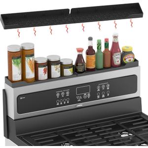 Stove Top Shelf 30 Inch, Magnetic Over the Stove Top Shelf, Silicone Oven Spice Rack Organizer Storage Organization for Kitchen, Black