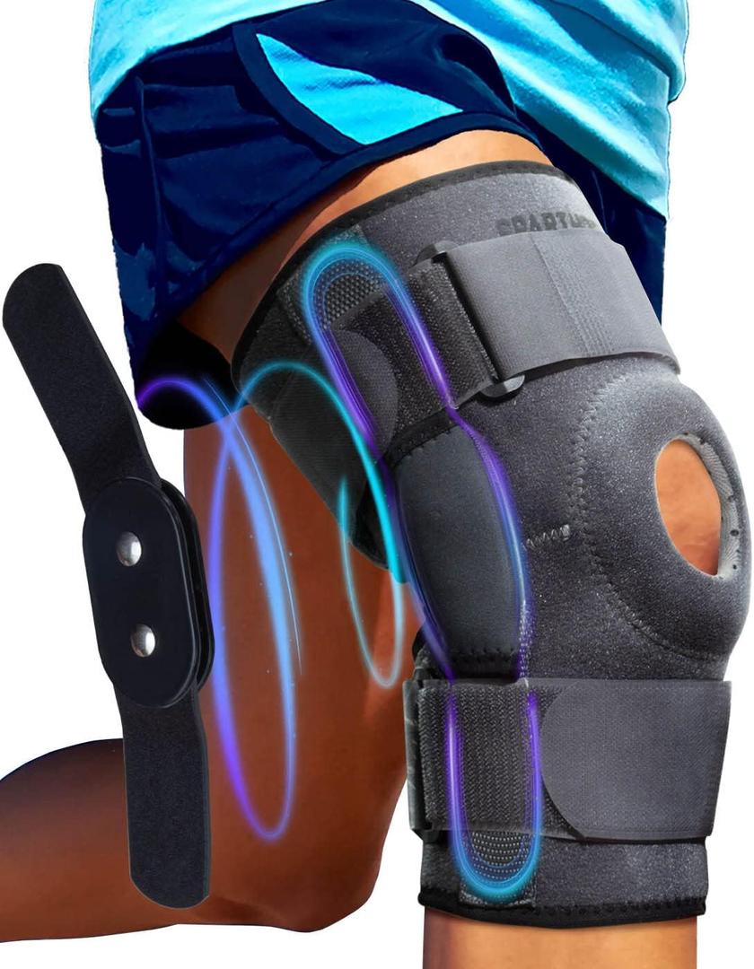 Sparthos Knee Brace - Relieves ACL, MCL, Meniscus Tear, Arthritis, Tendons Pain - Open Patella Design with Dual Hinges - Patellar Compression Support, Plus Size Fit - For Men and Women (XX-Large) (Gray/Black)