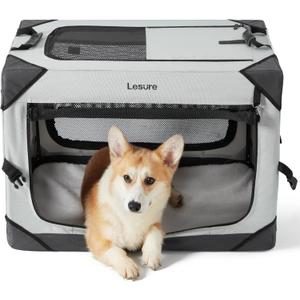 Lesure Collapsible Dog Crate - Portable Travel Kennel for Medium Dog, 4-Door Pet Crate with Mesh Windows, Indoor & Outdoor, Light Gray (30.0"L x 21.0"W x 21.0"H)