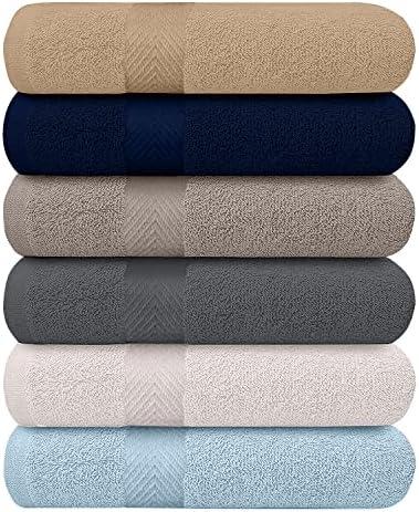 KAHAF Collection 6-Pack Bath Towels - Lightweight - Extra Absorbent - 100% Cotton - Shower towels (Multi, 27 inchesx54 inches)