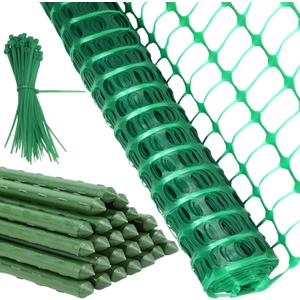 Temporary Plastic Fencing With Posts, 40In x 100 Ft Reusable Safety Fence for Construction, Snow, Garden (Green)