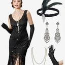 YESSA Flapper Dresses 1920s Gatsby Dress for Women Roaring 20s Costumes Fringed Sequin Cocktail Dress with 20s AccessoriesSWEETV Great Gatsby Lace Neck Flapper Dress - 1920s Dress for Women With Sleeve - Roaring 20s Costume No Size