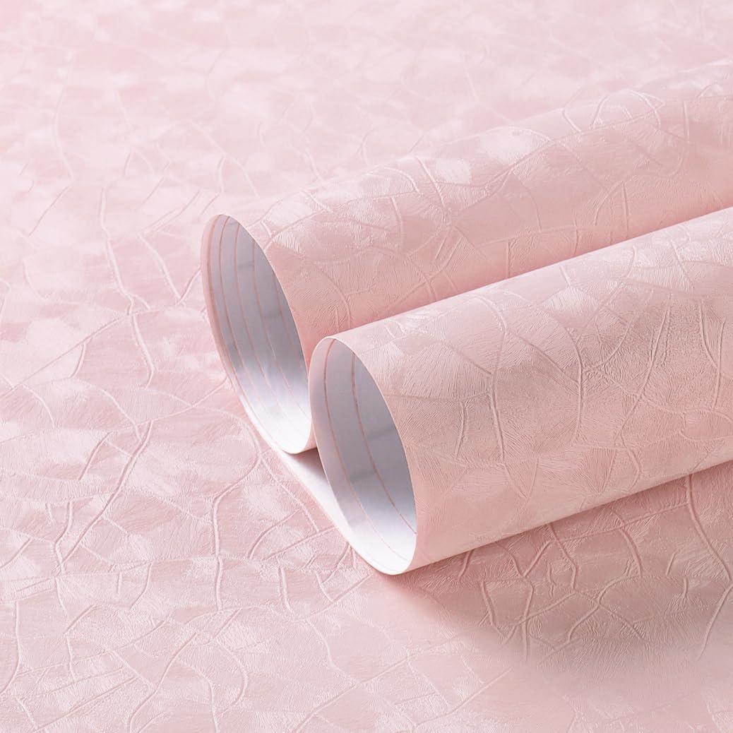 Yasinet 196.817.3" Pink Peel and Stick Wallpaper,Ultra-Strong Adhesion Wall Paper Pink Peel and Stick Modern Removable Waterproofing Wallpaper for Bathroom Cupboard Bedroom Apartment Decorate