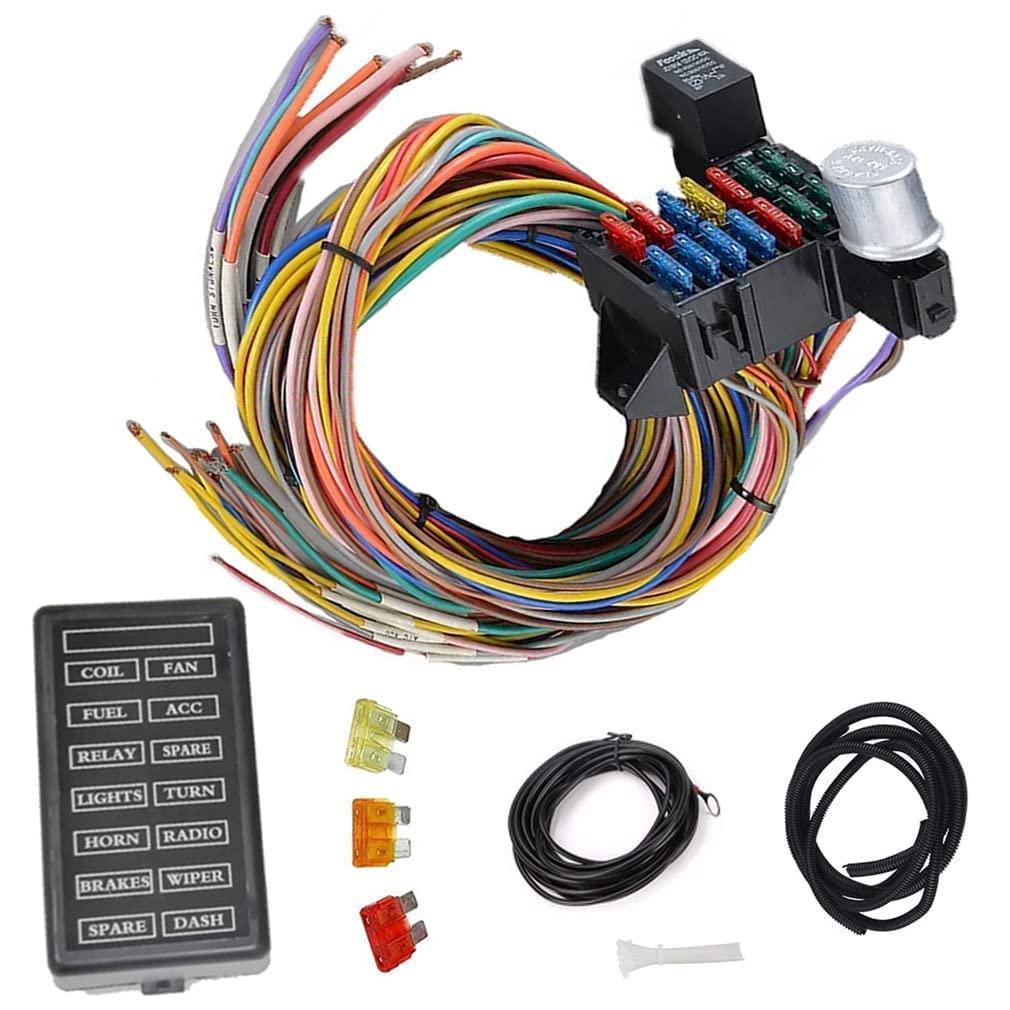 Wiring Harness 14 Circuit Universal,Circuit Wiring Harness Kit 14 Fuse for Street Muscle Car, Hot Rod Wire Harness 12-14 Circuit Street Rod