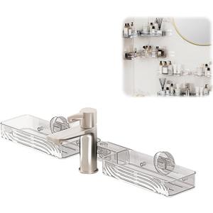 24 Inch Suction Cup Over Sink Shelf, Large No-Punch Sink Shelf Over Faucet, Bathroom Countertop Organizer, Suitable for Kitchen/Bathroom (Clear)