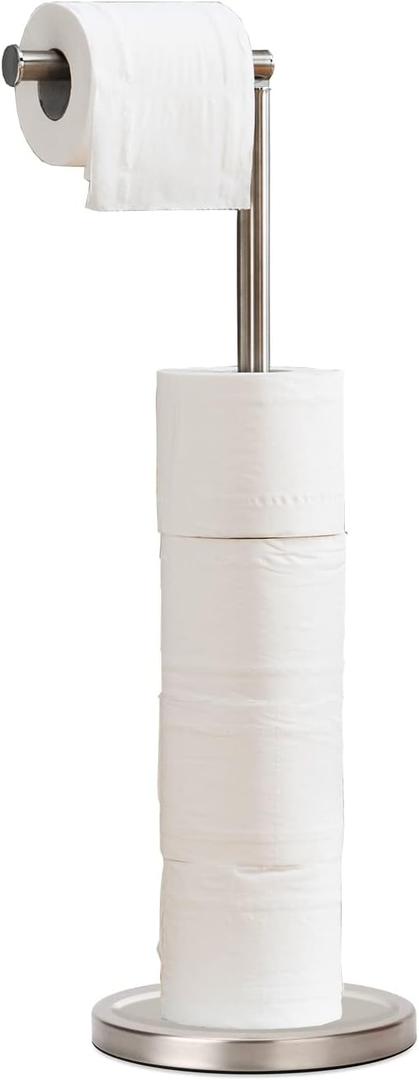Toilet Paper Holder Stand, Freestanding Toilet Paper Holder Stand with Reserve for 4 More Rolls, SUS304 Stainless Steel Sturdy Base (Brushed Nickel)