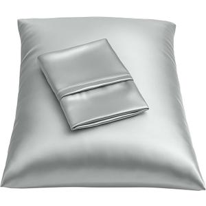 BLISSFORD Satin Pillowcase with Zipper, for Hair and Skin Care, Feels Soft and Cool Like a Silk Pillowcase, Satin Pillow Cases 2 Pack, Slik Pillow Cover, Silver Grey - Queen Size, Set of 2