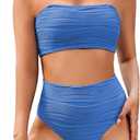 Pink Queen Women Bikini Set 2025 Removable Strap Textured Two Piece Swimsuits High Cut Bathing Suits (X-Large, Dodge Blue)