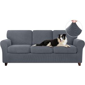 CHUN YI 7 Piece Sofa Covers for 3 Cushion Couch Covers, 3 Seater Stretch Couch Slipcover with 3 Separate Backrests and Cushions, Anti-Slip Washable Furniture Protector for Dogs Pets (Large, Grey)
