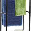 Free Standing Towel Rack, 2 Tier Towel Racks for Bathroom with Storage Shelves, Outdoor Standing Towel Drying Rack for Poolside, Black, DECLUTTR