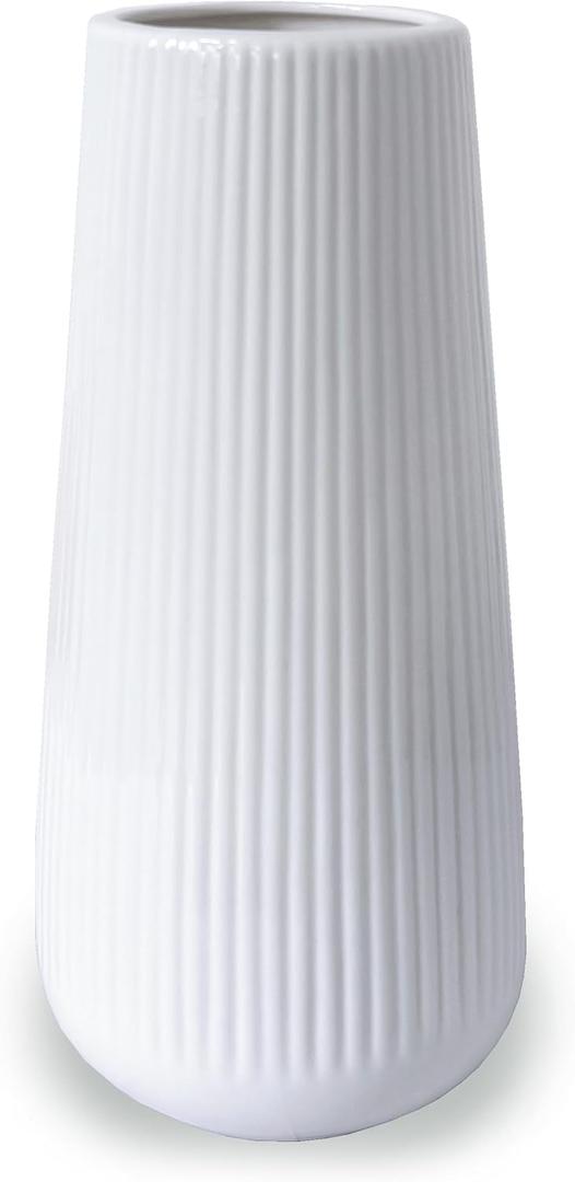 White Ceramic Vase 8" H - Small Flower Vase for Pampas Grass, Office Desk Decor, Minimalist Home Decor for Bedroom, Kitchen Shelf, Restaurant Table Centerpiece